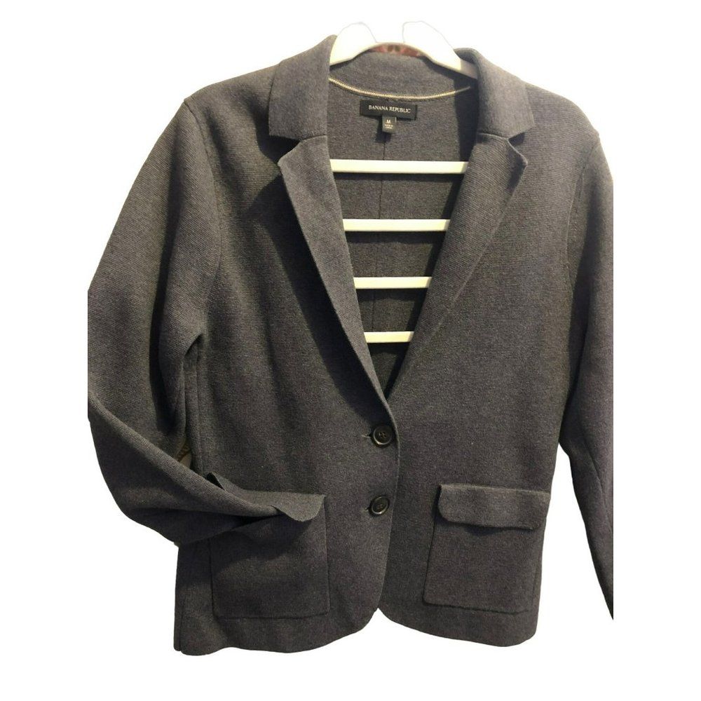 Sz M Banana Republic Fitted Milano Cotton/Rayon Blend Sweater Blazer 2 buttons